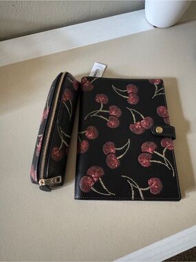 Coach Black Cherry-Print Zip Pouch and Notebook Cover